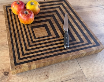 Geometric Wood & Epoxy Butcher Block – Handmade Oak Chopping Board – Unique Kitchen Gift – Housewarming Gift