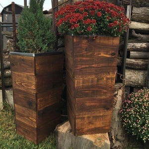Trapezförmiger Gartenpflanzkasten aus Holz | Handgefertigt |  Öko-Deko für Garten und Hof| - ideal für Zwergbäume und Blumen