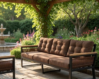 Designer Outdoor Patio Furniture Set – Luxury Scandinavian Garden Lounge – Handmade Metal & Wood Sofa Collection – Modern Terrace Seating