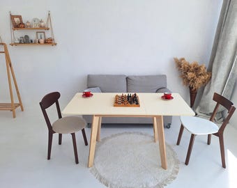 Modern Expandable Dining Table with Leaf | Solid Wood Legs | Scratch-Resistant Surface | Scandinavian Small Space Kitchen Furniture