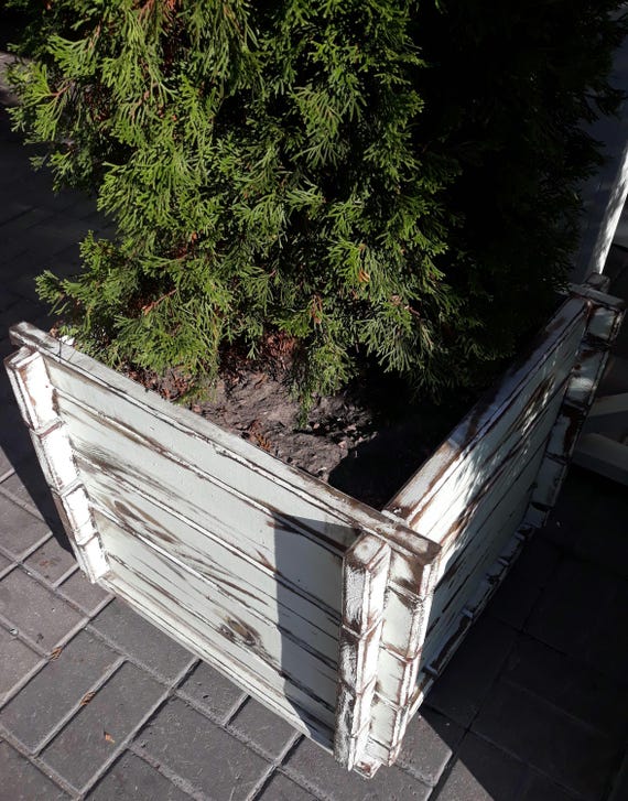 Rustic Square Wooden Planter Box – Distressed Pine Outdoor Garden