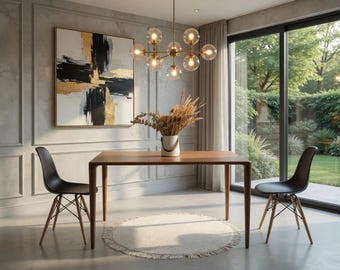 Modern Solid Wood Dining Table – Handmade Scandinavian Dining Table with Walnut Finish