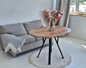 Tavolo da pranzo rotondo allungabile con gambe in metallo | Tavolo da cucina salvaspazio con piano in MDF | Mobili moderni per piccoli spazi per la casa