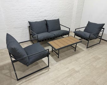 Outdoor Patio Furniture Set – Modern Garden Sofa Set with Cushions – Metal Frame Lounge Set – Backyard & Terrace Seating
