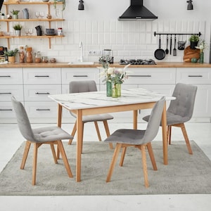 Elegant Extendable Dining Table with Scratch-Resistant HPL Top | Solid Ash Wood Frame | Modern Minimalist Design |  Set with 4 Chairs