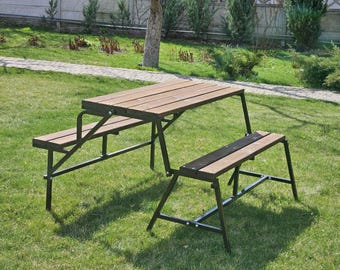Convertible Wooden Bench Table – 2-in-1 Outdoor Folding Picnic Table & Bench, Weather-Resistant Patio Furniture, Space-Saving Garden Set