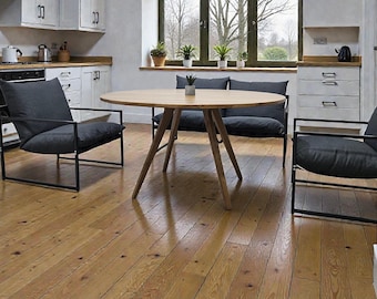 Round Solid Wood Dining Table – Handcrafted Minimalist Table with Tapered Legs – Scandinavian Style Kitchen & Dining Furniture