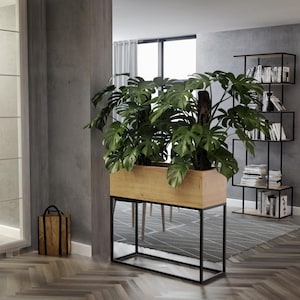 Moderner Pflanzkasten aus Holz mit Metallbeinen – Grüne Oase für Ihr Zuhause, Büro oder Café | perfekt für Pflanzen & Raumteiler