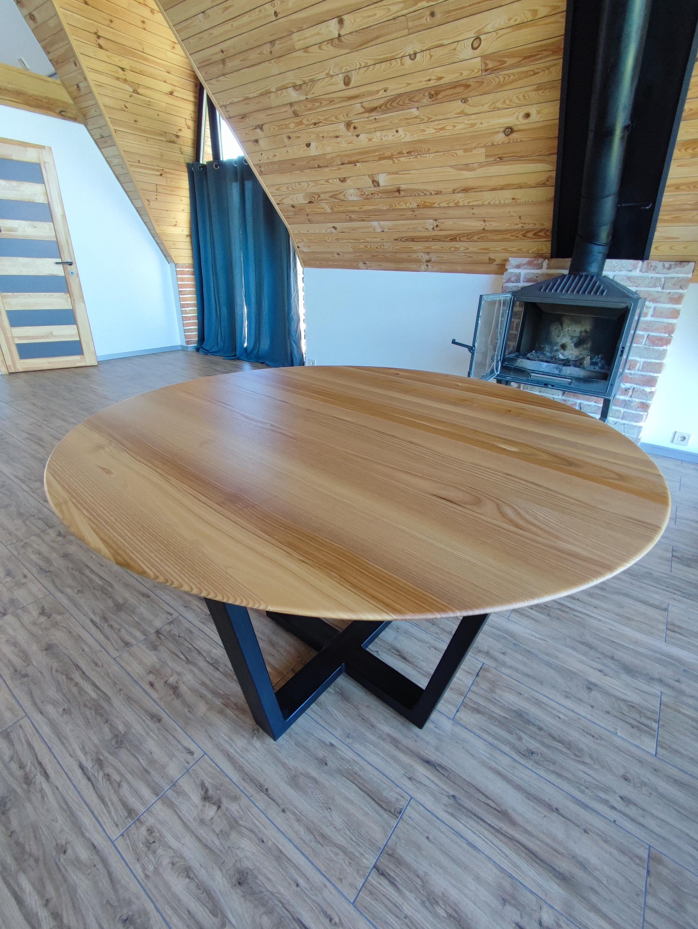 Luxury Round Ash Dining Table | Solid Natural Ash Top & Metal Base ...