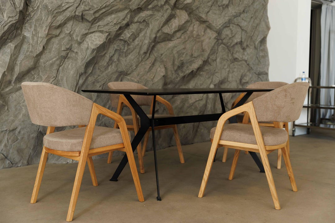 Modern Black Dining Table – Solid Wood and Metal Frame, Handcrafted ...