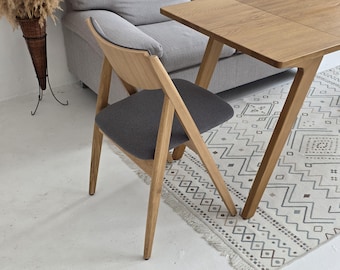 Solid Oak Folding Chair – Upholstered Wooden Dining Chair – Space Saving Modern Chair – Scandinavian Minimalist Furniture