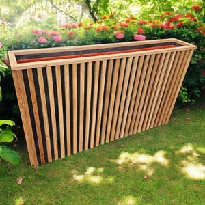 Moderner Pflanzkübel aus Eschenholz mit Rädern – Hoher Gartenkasten, Lattenrost-Blumenständer mit Kunststoffeinsätzen, Hochbeet für drinnen und draußen