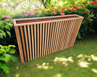 Modern Ash Wood Planter with Wheels – Tall Garden Box, Slatted Flower Stand with Plastic Inserts, Indoor & Outdoor Raised Bed