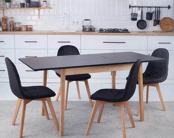 Expandable Dining Table Set – Solid Ash Wood, Scratch-Resistant MDF Top, Italian Finish, Modern Minimalist Design for Kitchen & Dining Room