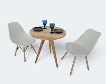 Handcrafted Round Wooden Dining Table – Solid Ash Wood, Scandinavian Minimalist Style, Mid-Century Modern Small Kitchen Table for Home