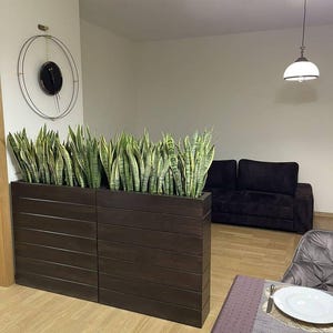 Extra großer Pflanzkasten aus Holz – handgefertigter moderner Außen- und Innenteiler für Garten, Terrasse, Büro und Café