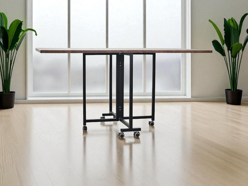 Foldable Dining Table on Wheels | Extendable Solid Wood & Metal Table ...