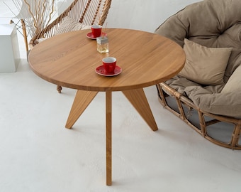 Round Wooden Dining Table – Solid Wood Kitchen Table – Modern Scandinavian Round Table – Handmade Home Furniture