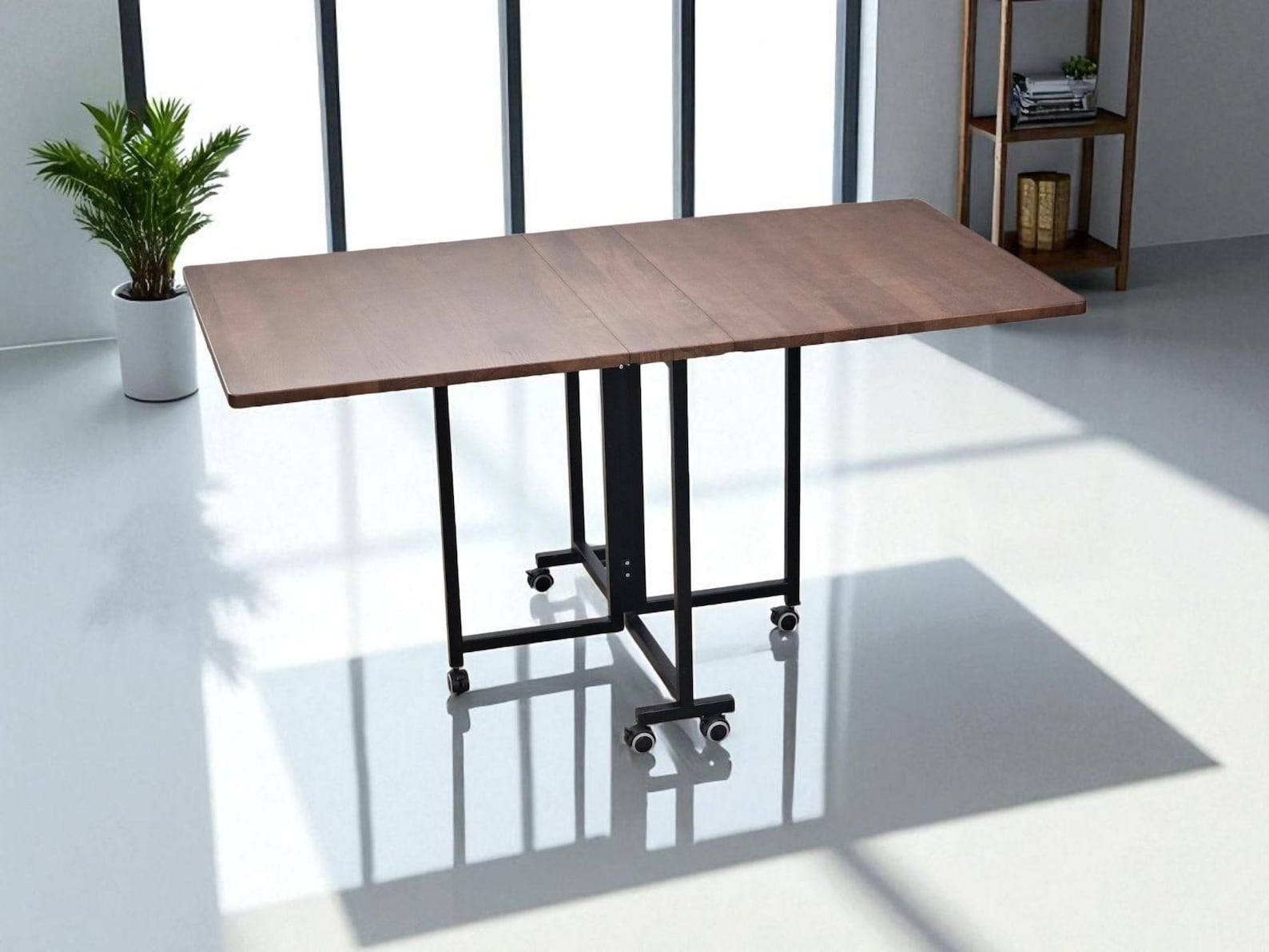 Foldable Dining Table on Wheels | Extendable Solid Wood & Metal Table ...