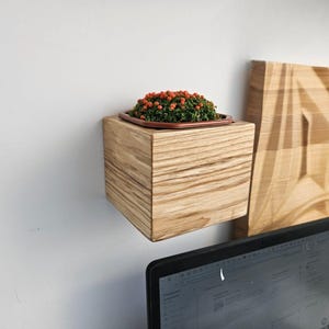 Moderner schwebender Pflanzkasten aus Holz – kleiner Pflanzenhalter zur Wandmontage – minimalistischer hängender Blumentopf für Zuhause und Büro