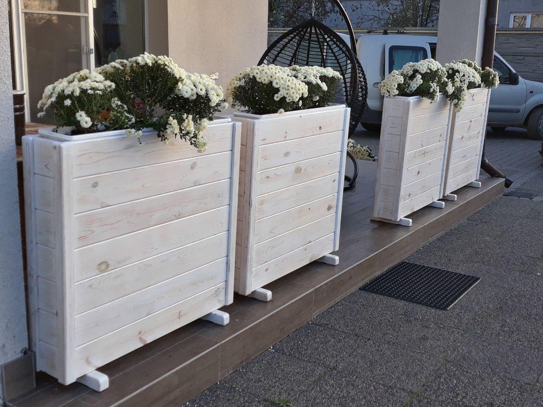 Tall Wooden Planter Box White Rustic Outdoor Flower Pot Solid Wood tall-wooden-planter-box-white-rustic-outdoor-flower-pot-solid-wood
