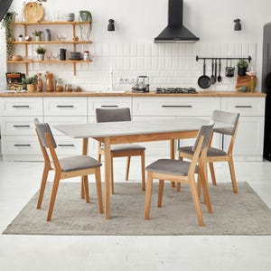 Modern Extendable Dining Table Set | Ash Wood Frame & Scratch-Resistant HPL Top | Scandinavian Minimalist Design | 4 Chairs Option