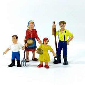 Vintage Bullyland Farm Family Figurine Whimsical Farmer, Wife, Son & Daughter Miniatures Handpainted Made in Germany Diorama People