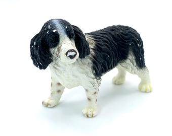 Vintage Bullyland English Springer Spaniel Figurine Handpainted Black & White Dog Miniature Made in Germany Toy Model