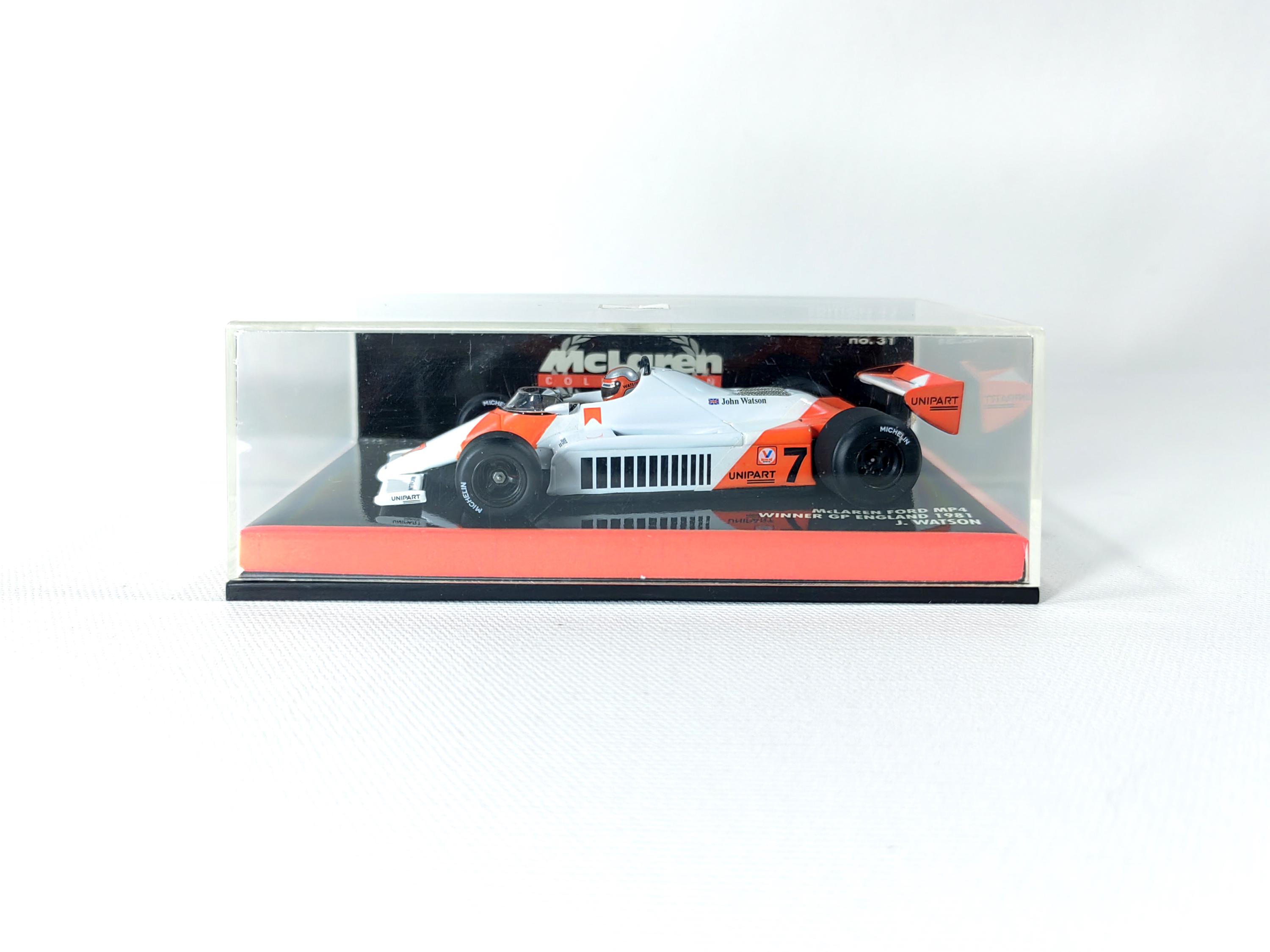 McLaren Ford MP4 Ganador del GP de Inglaterra 1981 Watson 1:43 Minichamps #530 814307 Miniatura de coche de F1, pieza de coleccionista - España