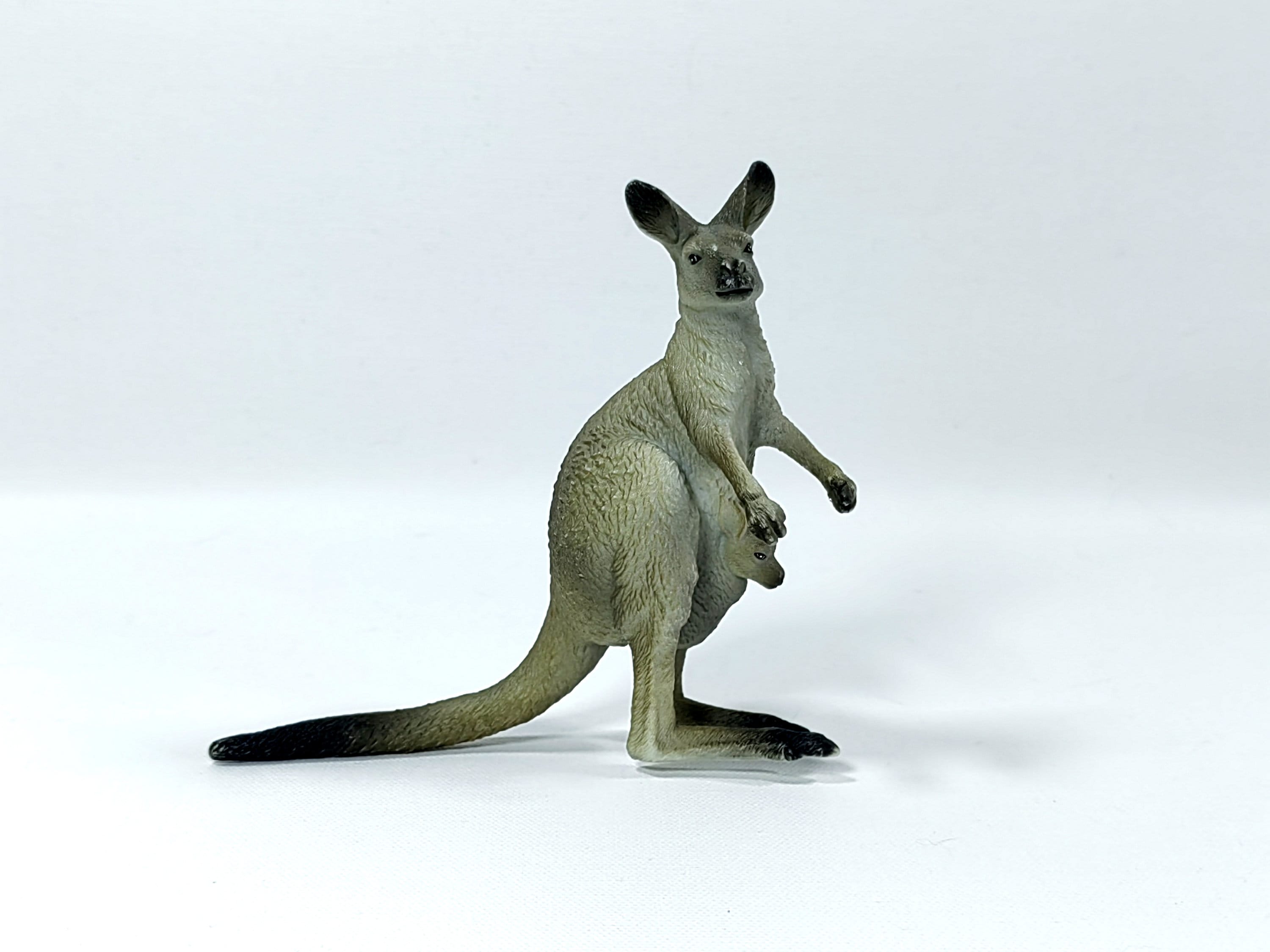 Adorable Bullyland Grey Kangaroo With Baby Figurine - Rare
