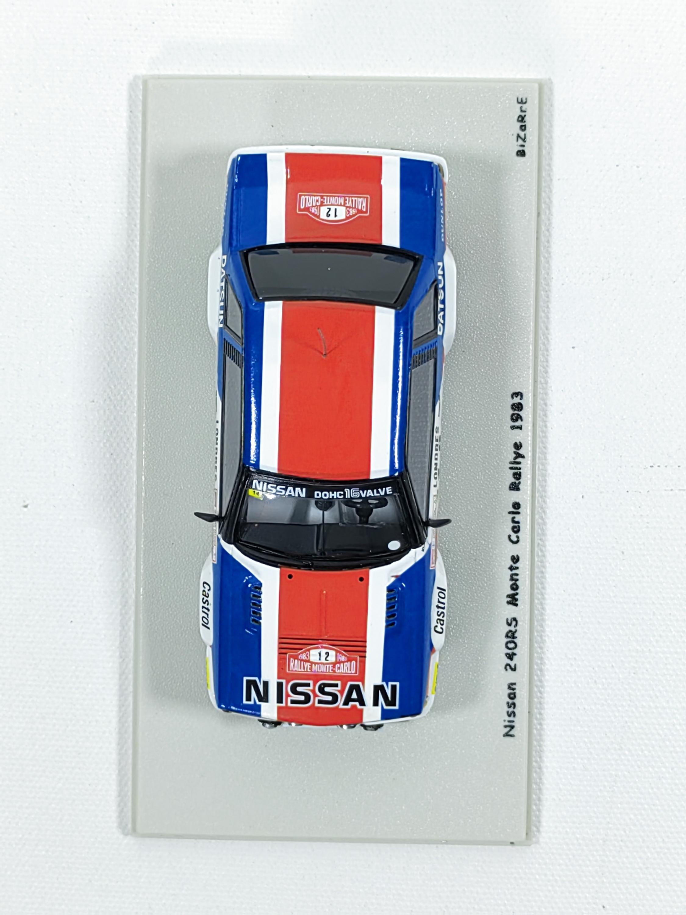 Miniature 1/43 Nissan 240RS Monte Carlo 1983 - Marque Bizarre - Bleu/Blanc/Rouge - Résine - Occasion Parfaite