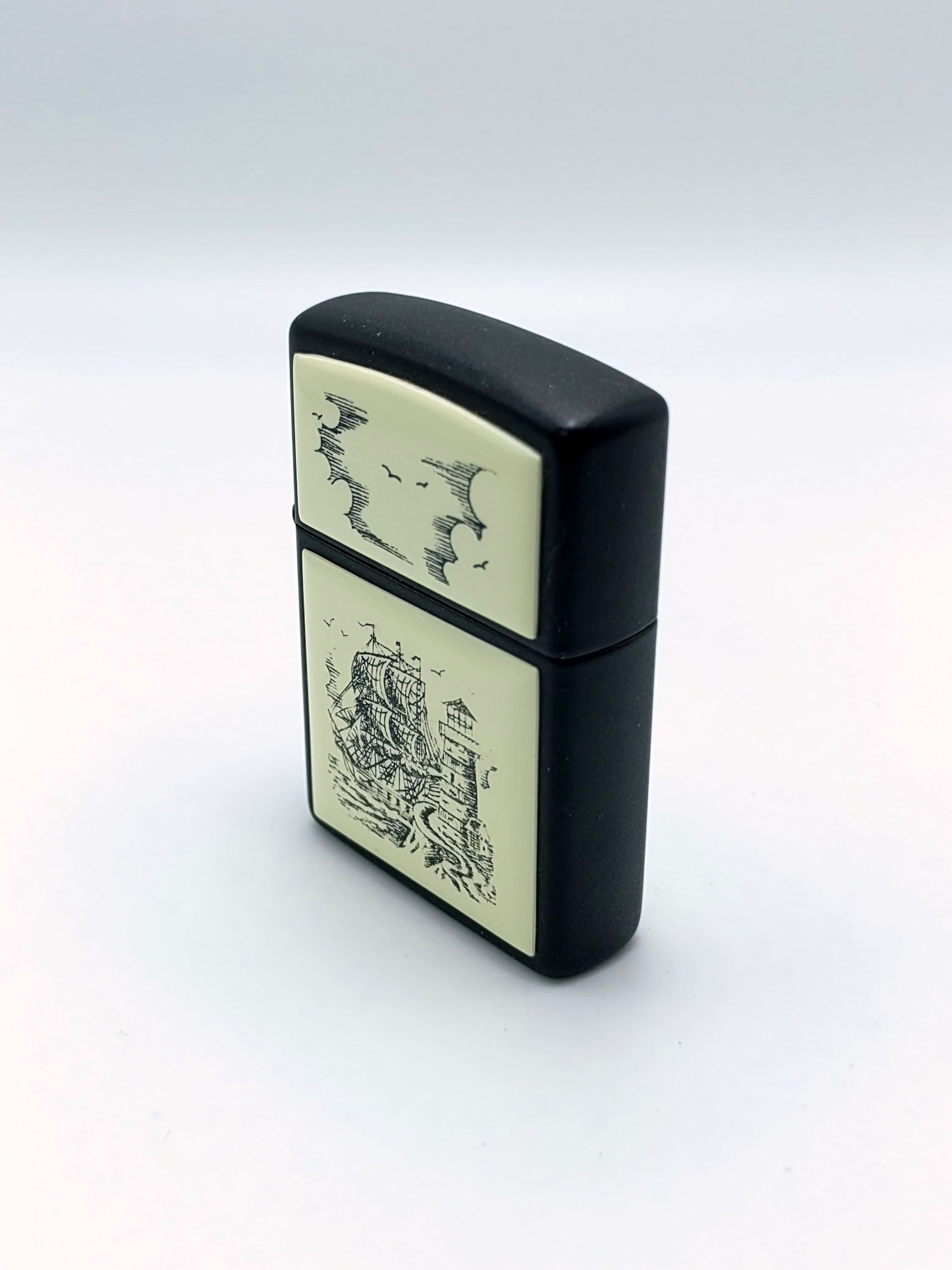 Zippo Lighter Collection, Scrimshaw Design (ship
