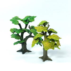 Vintage Bullyland Miniature Tree Set of 2 Handpainted Oak - Maple Scenery Models Made in Germany Eiche & Ahorn image 1