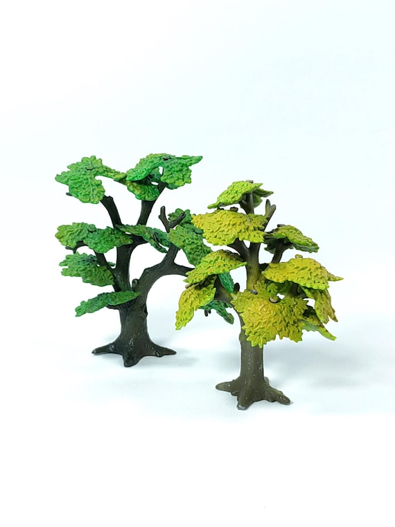 Vintage Bullyland Miniature Tree Set of 2 Handpainted Oak - Maple Scenery Models Made in Germany Eiche & Ahorn