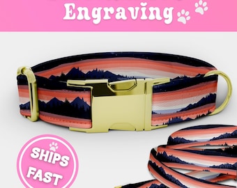 Personalized Handmade Mountain Dog Collar and Leash Set Engraved Collar Dog Collar Adjustable Luxury Dog Collar Boy Girl Pup Collar 024-3