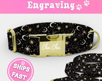 Personalized Galaxy Dog Collar & Leash Set Engraved Collar Puppy Collar Adjustable Luxury Dog Collar Boy Handmade Celestial Pup Collar 050-3