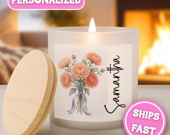 Personalized Birthflower Candle November Custom Birthflower Candle November Customized Birth Flower Gift November Birthday Candle CND-012-VB