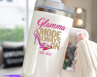 Glamma Tumbler Personalized Mother's Day Gift from Kids Custom 40oz Tumbler Travel Tumbler Mug Mother Tumbler Handle Straw New Glamma T083