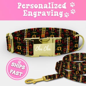 Engraved Black History Dog Collar & Leash Set Personalized Fabric Puppy Collar Adjustable Dog Collar African Handmade Girl Pup Collar 063-1