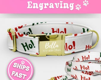 Personalized Ho Ho Ho Dog Collar Leash Set Xmas Ho Ho Ho Dog Collar With Name Custom Girl Dog Collar Cute Adjustable Size Small - XL 204-3