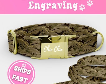 Duck Dog Collar & Leash Set Engraved Personalized Fabric Puppy Collar Adjustable Dog Collar Cute Handmade Boy Camo Hunting Pup Collar 070-2