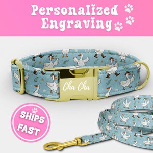 Personalized Goose Dog Collar Leash Set Matching Silly Engraved Goose Puppy Collar Adjustable Luxury Handmade Cute Boy Big Dog Collar 033-3