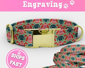 Ugly Sweater Personalized Dog Collar & Leash Set Engraved Dog Collar Fabric Adjustable Dog Collar Boy Handmade Girl Puppy Collar 005-1