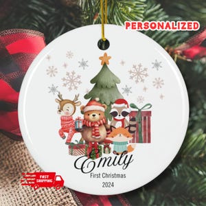 Personalized Baby&#39;s First Christmas Ornament, Baby Ornament Christmas Gift, New Baby Name Ornament, Baby&#39;s First Xmas, Newborn, Baby Animals