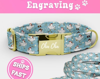Funny Chicken Puppy Dog Collar Leash Set Personalized Engraved Adjustable Luxury Dog Collar Boy Handmade Chicken Designer Dog Collar 037-2