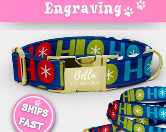Ho Ho Ho Dog Collar Leash Set Personalized Xmas Ho Ho Ho Dog Collar With Name Custom Girl Dog Collar Cute Adjustable Size Small - XL 204-1