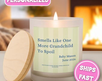 Smells Like Candle One More Grandchild Personalized Grandparent Announcement Candle Custom New Grand Child Funny Pregnancy Reveal CND-038C