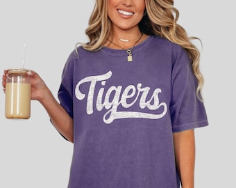 Dark Purple Tigers Shirt Comfort Colors Pastel Purple Tigers tshirt Tigers Comfort Colors T Shirt Tigers Game Day for Women