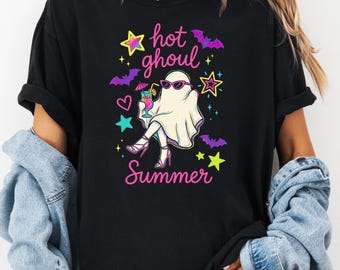 Hot Ghoul Summer Shirt Summerween Ghost Tee Cute Spooky Summer Shirt Funny Halloween Ghost Graphic Tee Retro Pink Goth Gift
