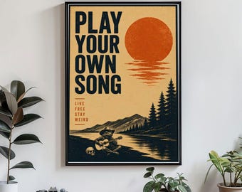 Play Your Own Song Poster Frog Wall Art Music Lover Gift Cottagecore Decor Vintage Nature Print Whimsical Frog Artwork